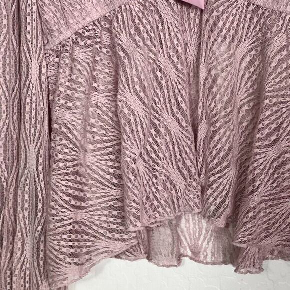 Free People Top L Luisa Mystic Lavender Lace Long Sleeve Babydoll Scalloped Trim - Picture 3 of 10
